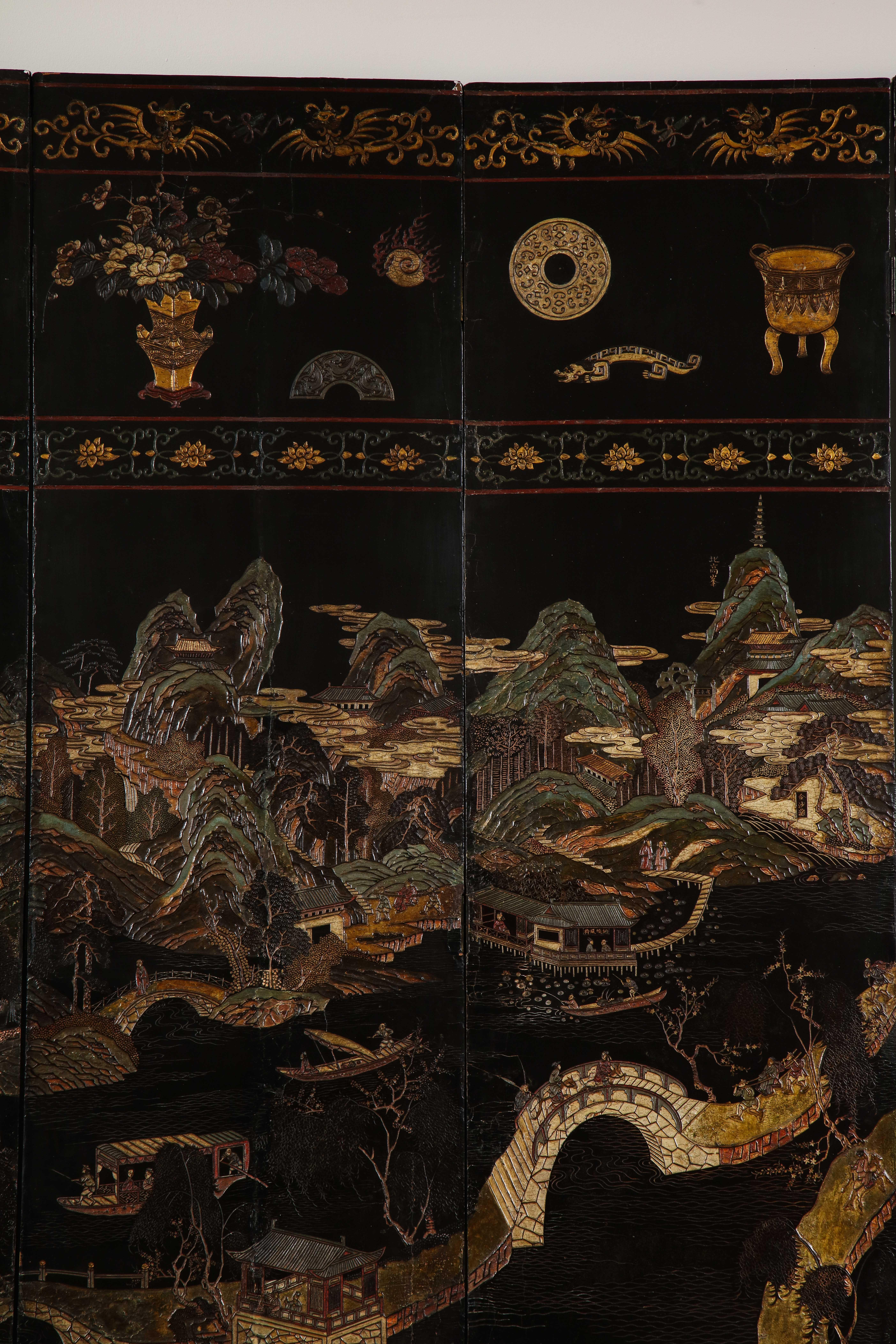 Important 18th Century Chinese Coromandel Lacquer Screen 2