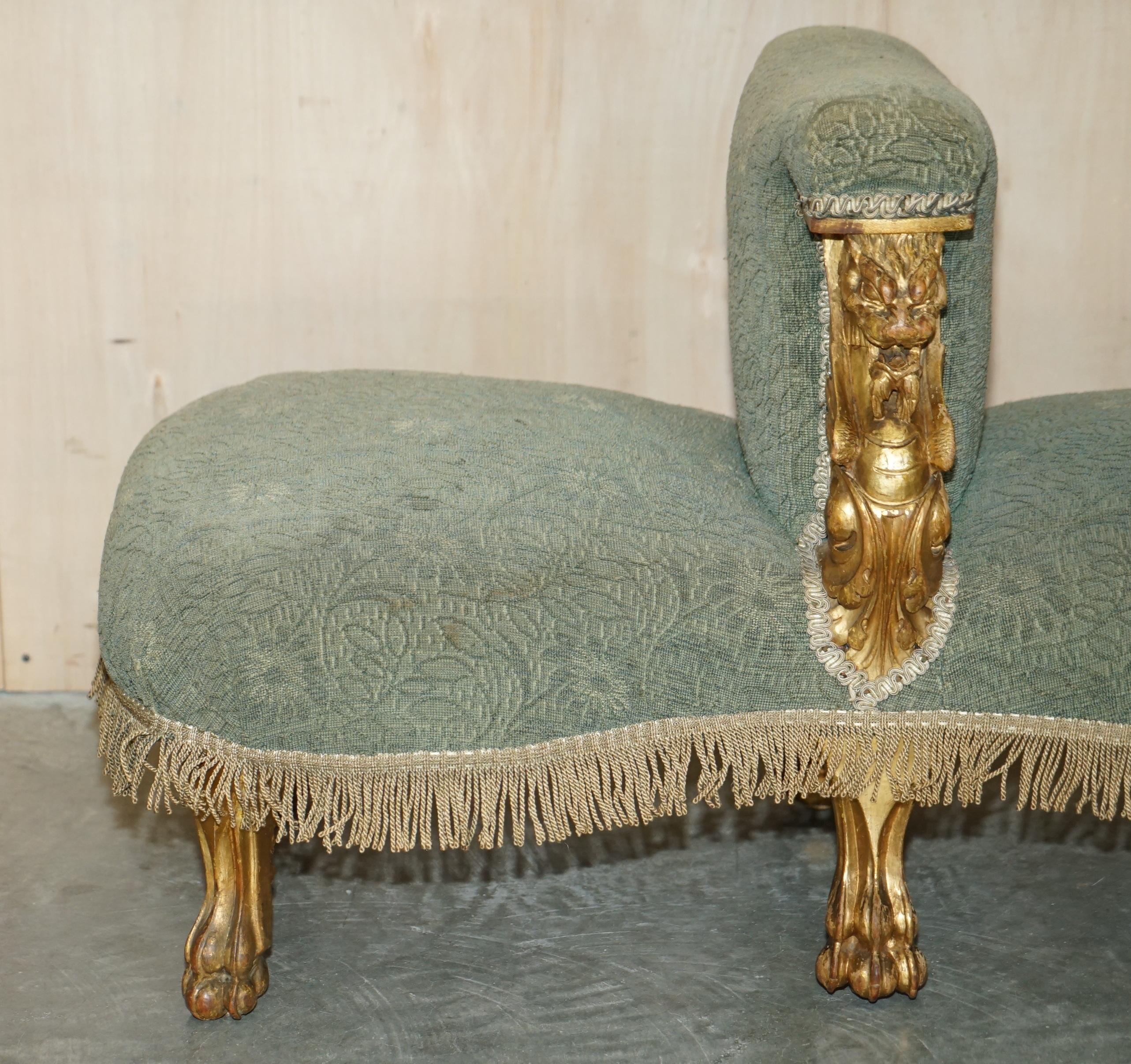 George II Important 18th Century circa 1740 Hand Carved Italian Giltwood Tete a Tete Sofa For Sale