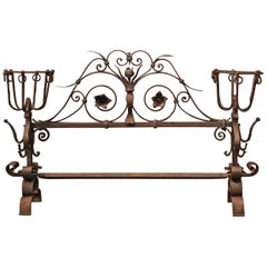 Important 18th Century French Gothic Wrought Iron Fireplace Screen with Landiers
