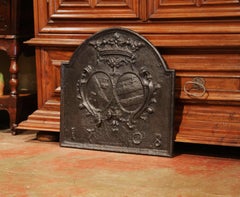 Important 18th Century French Louis XIV Iron Fireback with Crest Dated 1708