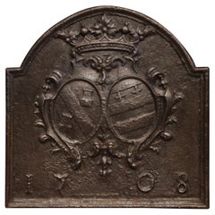 Important 18th Century French Louis XIV Iron Fireback with Crest Dated 1708