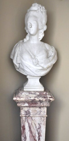 18th Century French Carved Marie Antoinette Marble Bust After F. Lecomte