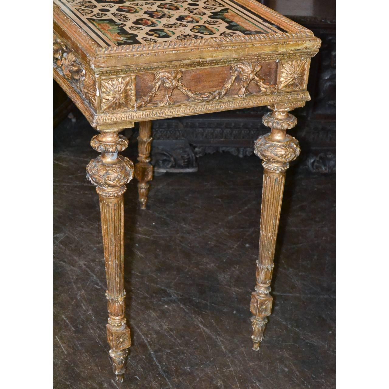 Important 18th Century Giltwood Table with Scagliola Marble 2