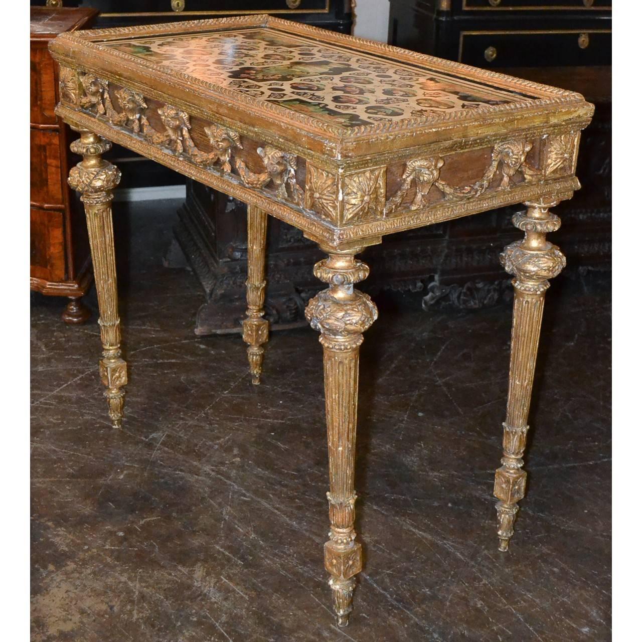 Important 18th Century Giltwood Table with Scagliola Marble 3