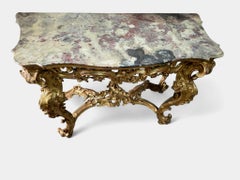 Important 18th Century Italian Giltwood Console Table with Marble Top