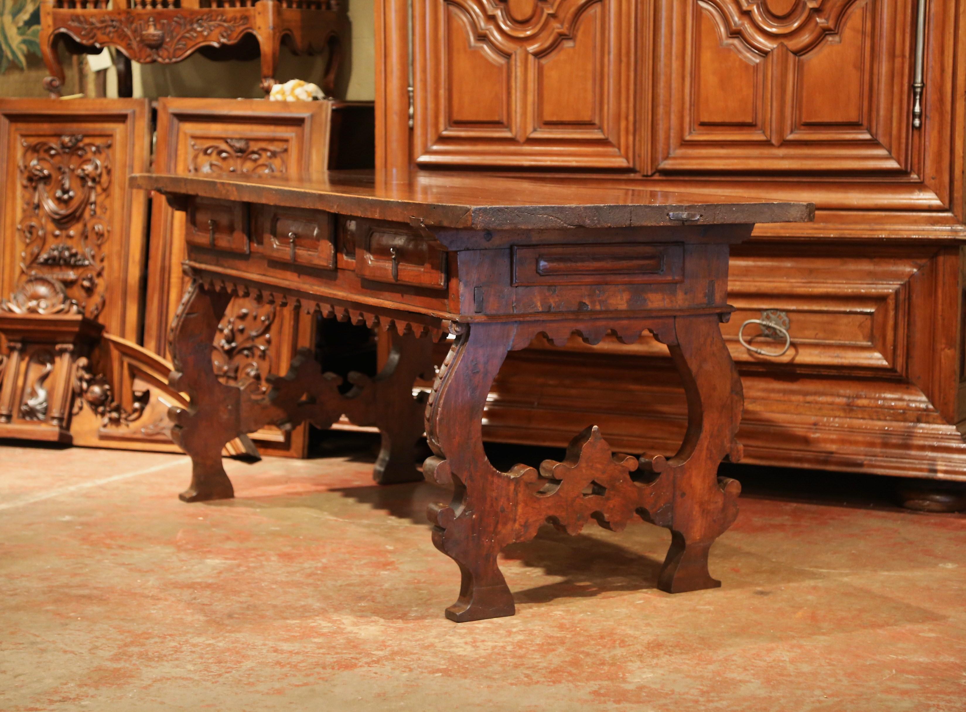 18th Century Spanish Carved Walnut Console Table with Secret Drawers 1