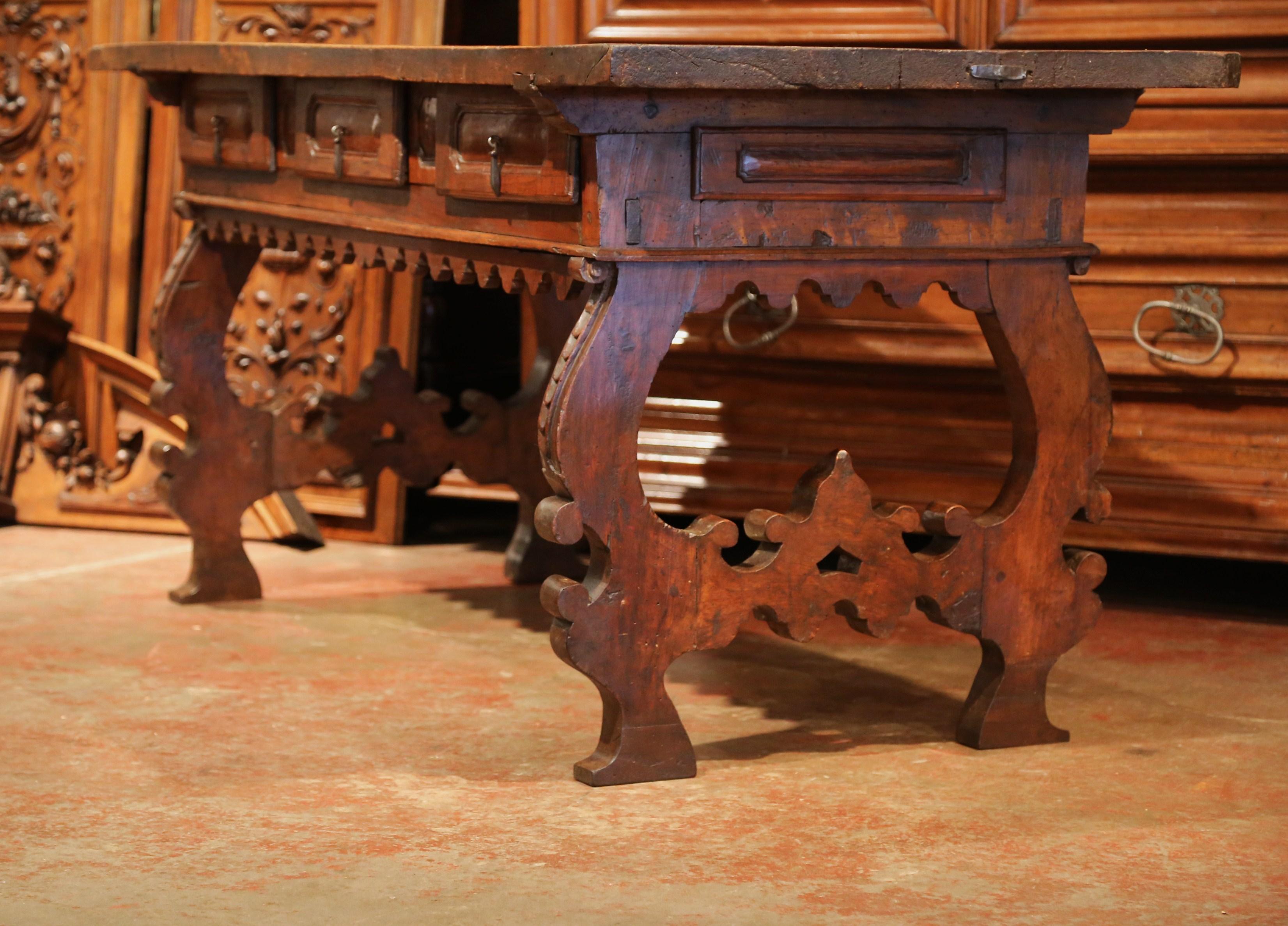 18th Century Spanish Carved Walnut Console Table with Secret Drawers 2