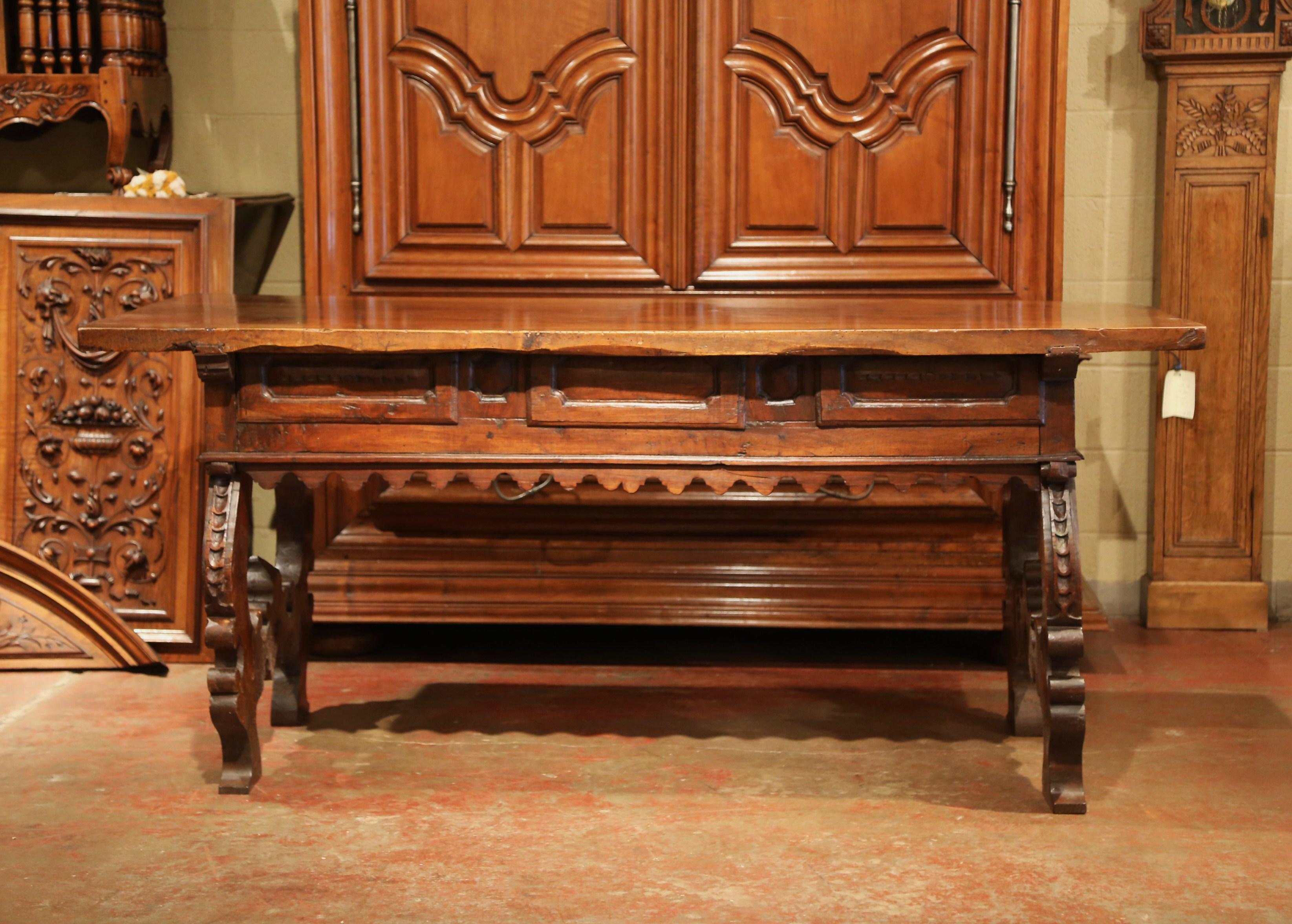 18th Century Spanish Carved Walnut Console Table with Secret Drawers 4