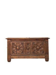 Important 18th-Century Walnut Chest with Hand-Carved Rosette Decoration