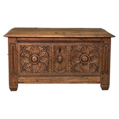 Important 18th-Century Walnut Chest with Hand-Carved Rosette Decoration