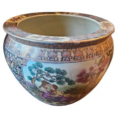 Important bol jardinière chinois de style Famille Rose des années 1900 peint à la main