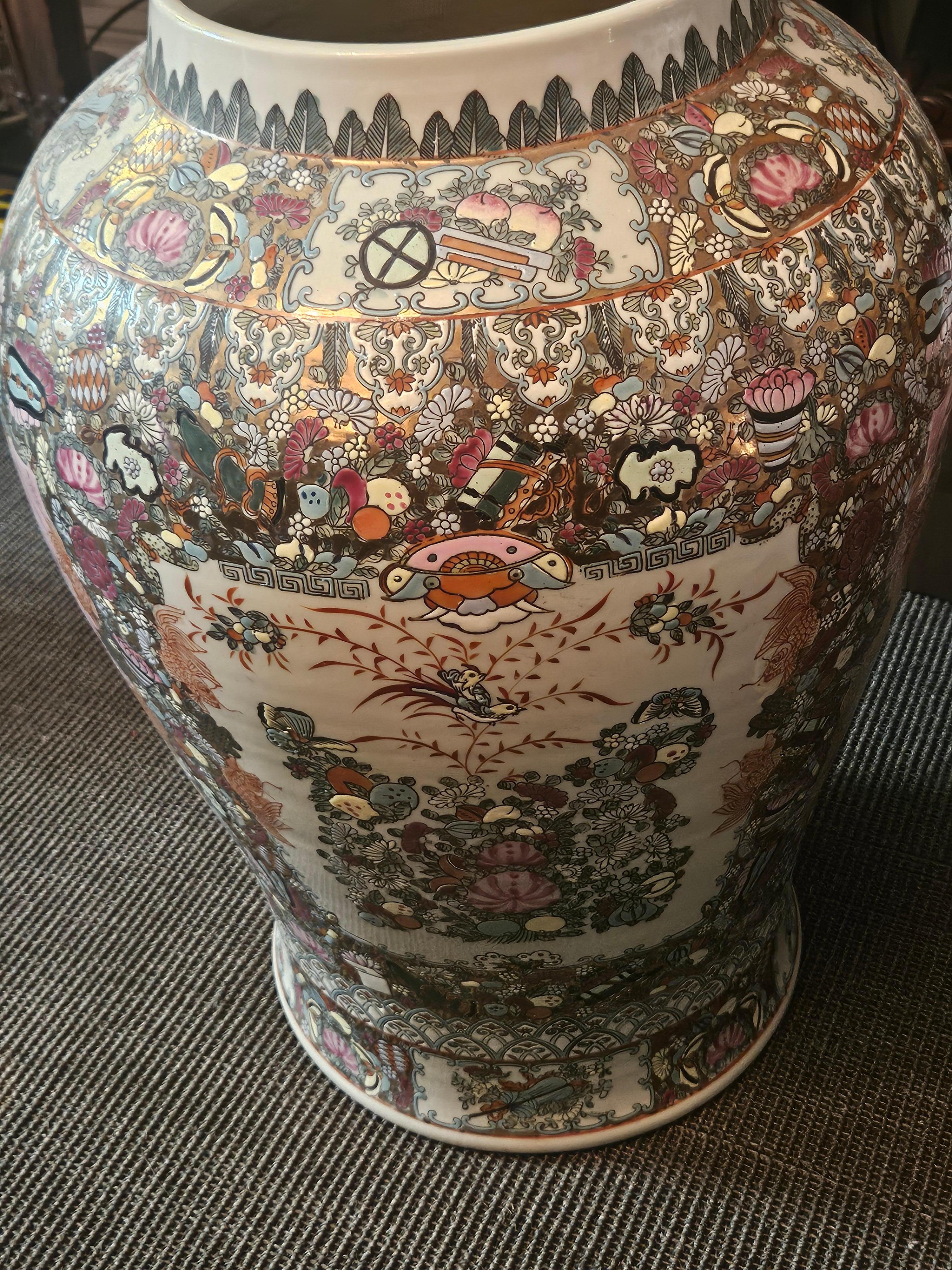 Important 1900's Chinese Famille Rose Style Handpainted Porcelain Planter Urns For Sale 1