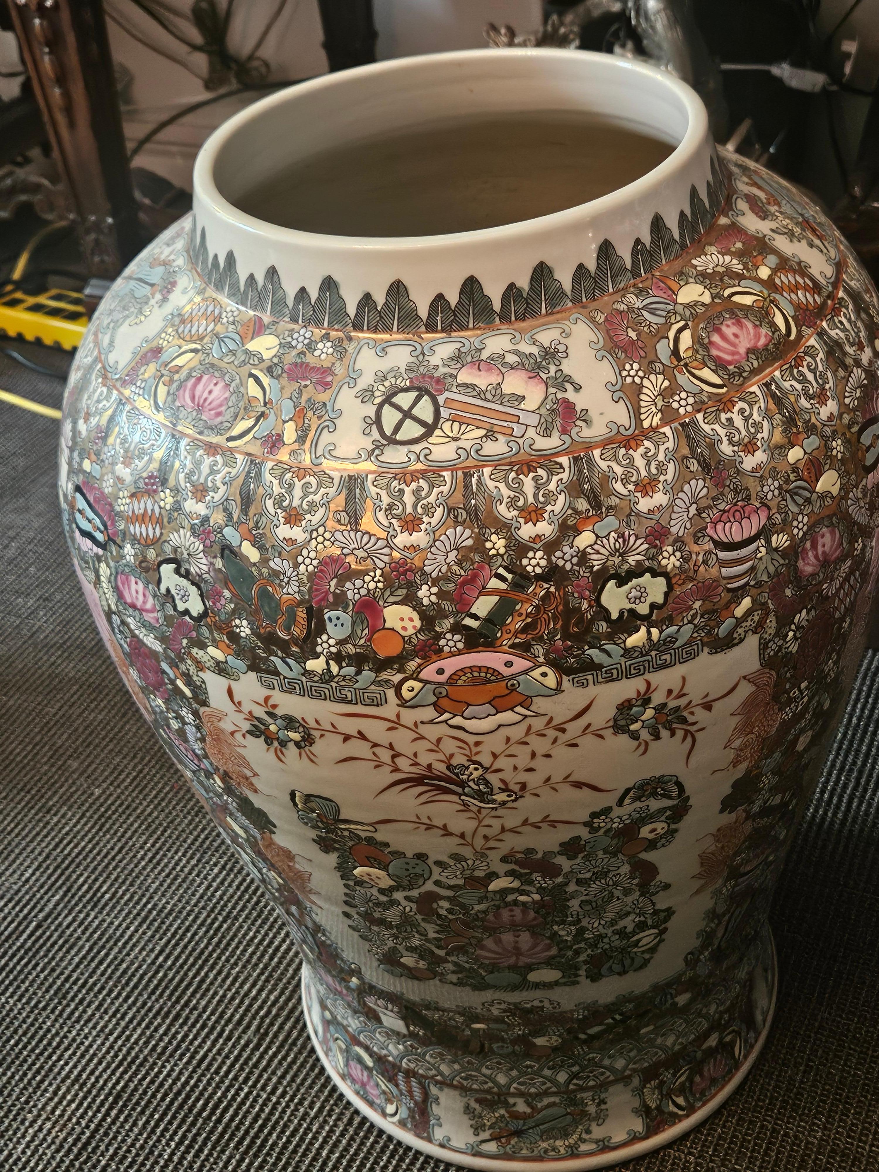 Important 1900's Chinese Famille Rose Style Handpainted Porcelain Planter Urns For Sale 2