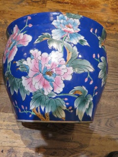 Important 1900's Estate Handpainted Pink Blue Flower Porcelain Planter Bowl