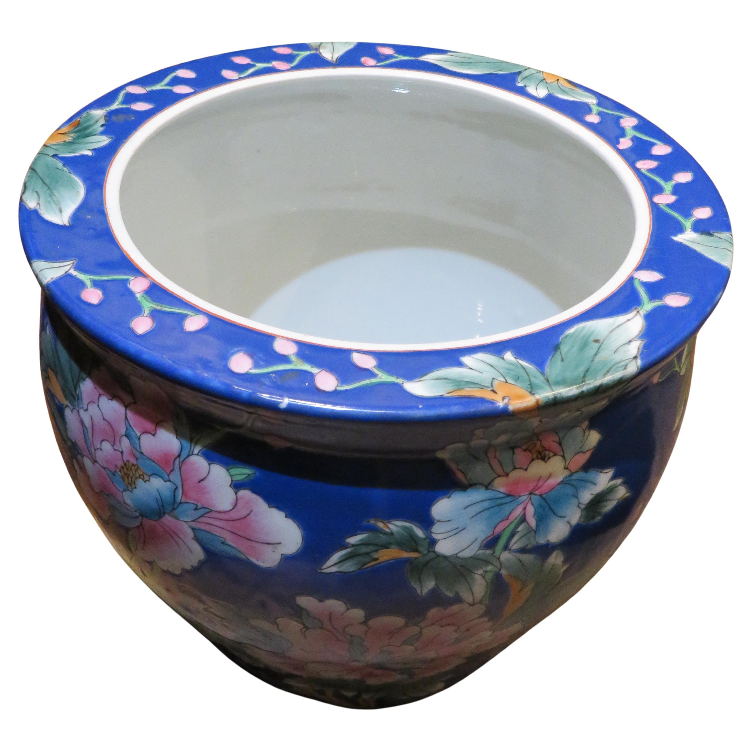 Wichtige 1900
s Estate Handpainted Rosa Blau Blume Porzellan Pflanzer Schüssel im Angebot