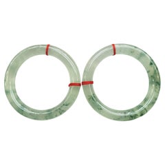 Important 1920s Glass-Type Floating Flower Jadeite Bangles 段家玉 Duan Family Jade