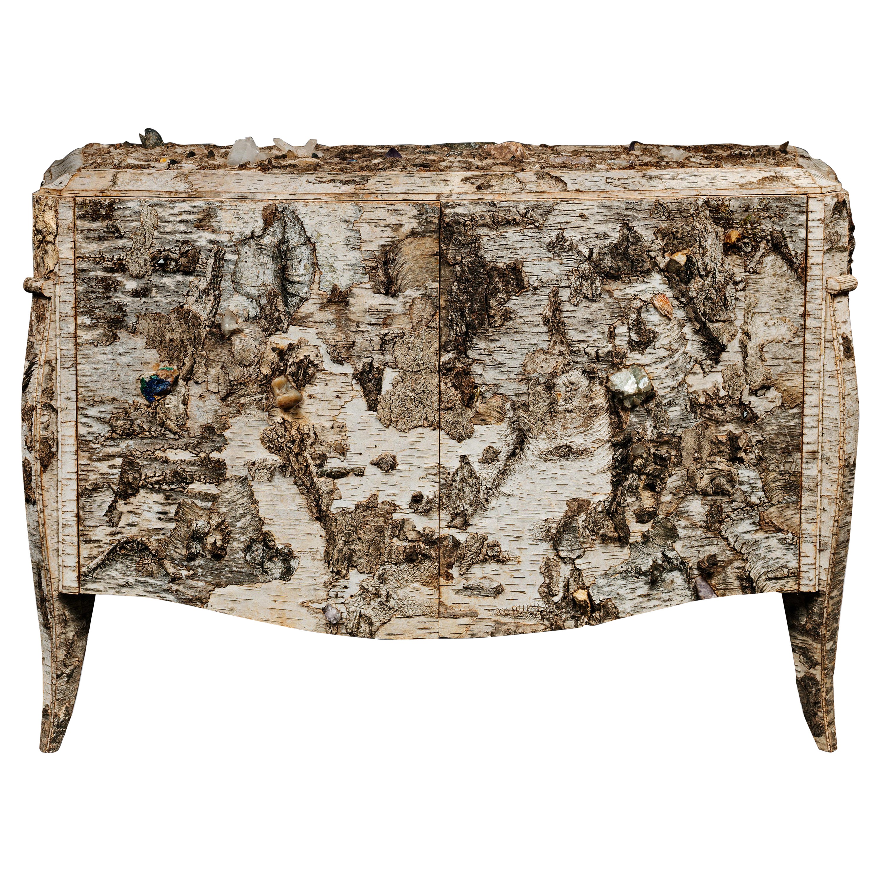 Important 1925 Dresser with Birchbark and Inlaid with Minerals For Sale