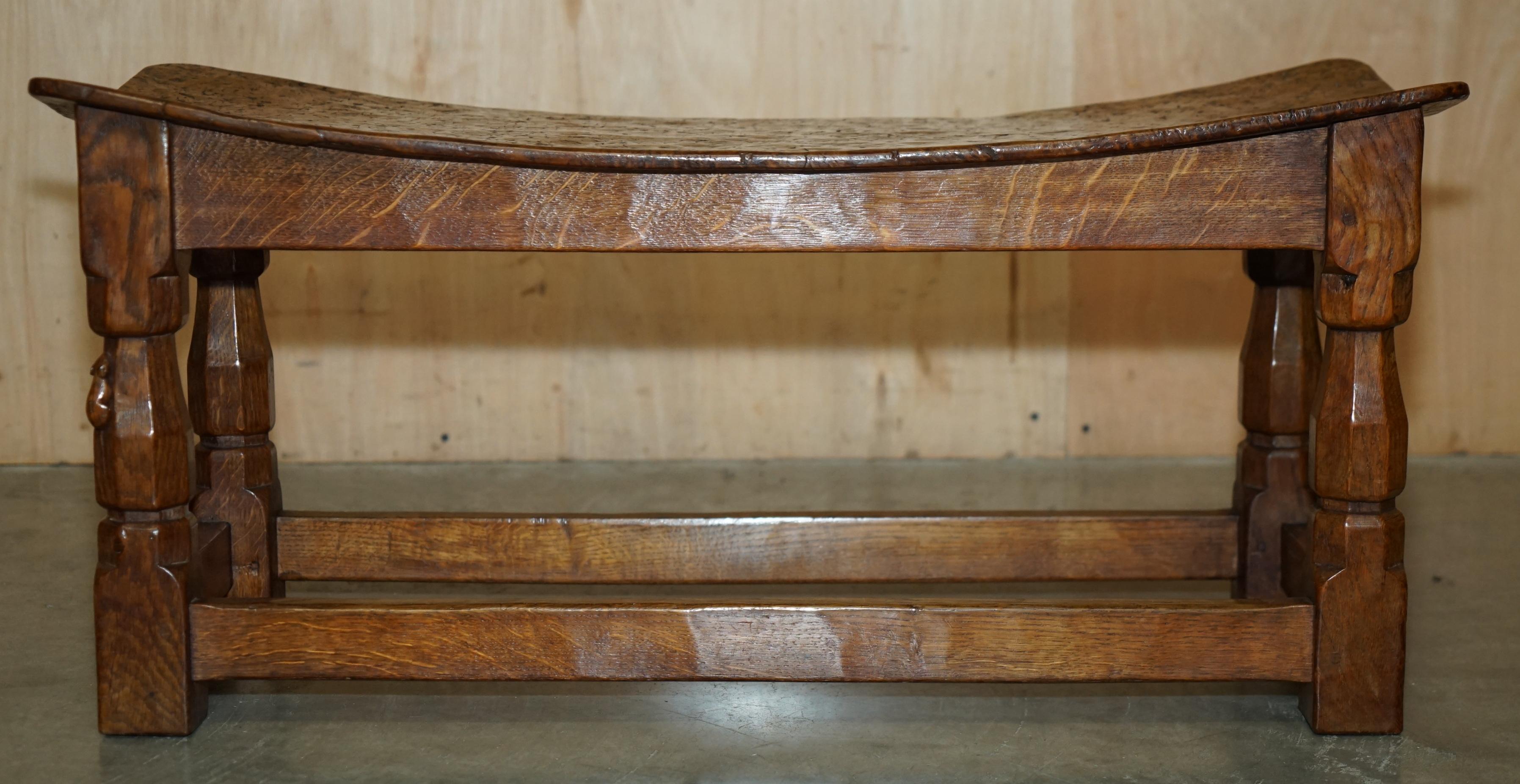 IMPORTANT 1930's BURR OAK ROBERT MOUSEMAN THOMPSON STOOL WITH PERIOD CURVED TOP For Sale 2