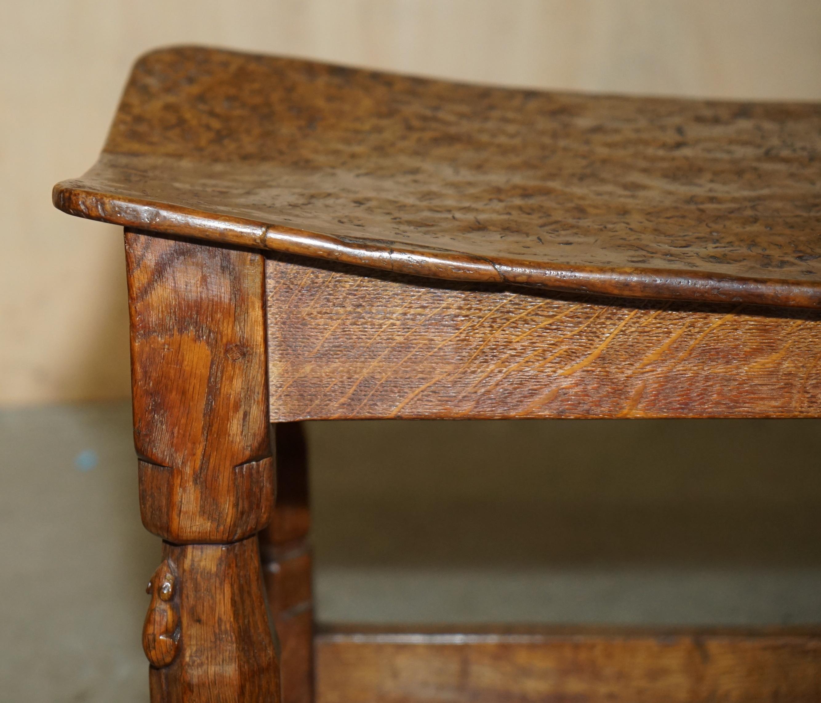 IMPORTANT 1930's BURR OAK ROBERT MOUSEMAN THOMPSON STOOL WITH PERIOD CURVED TOP For Sale 3