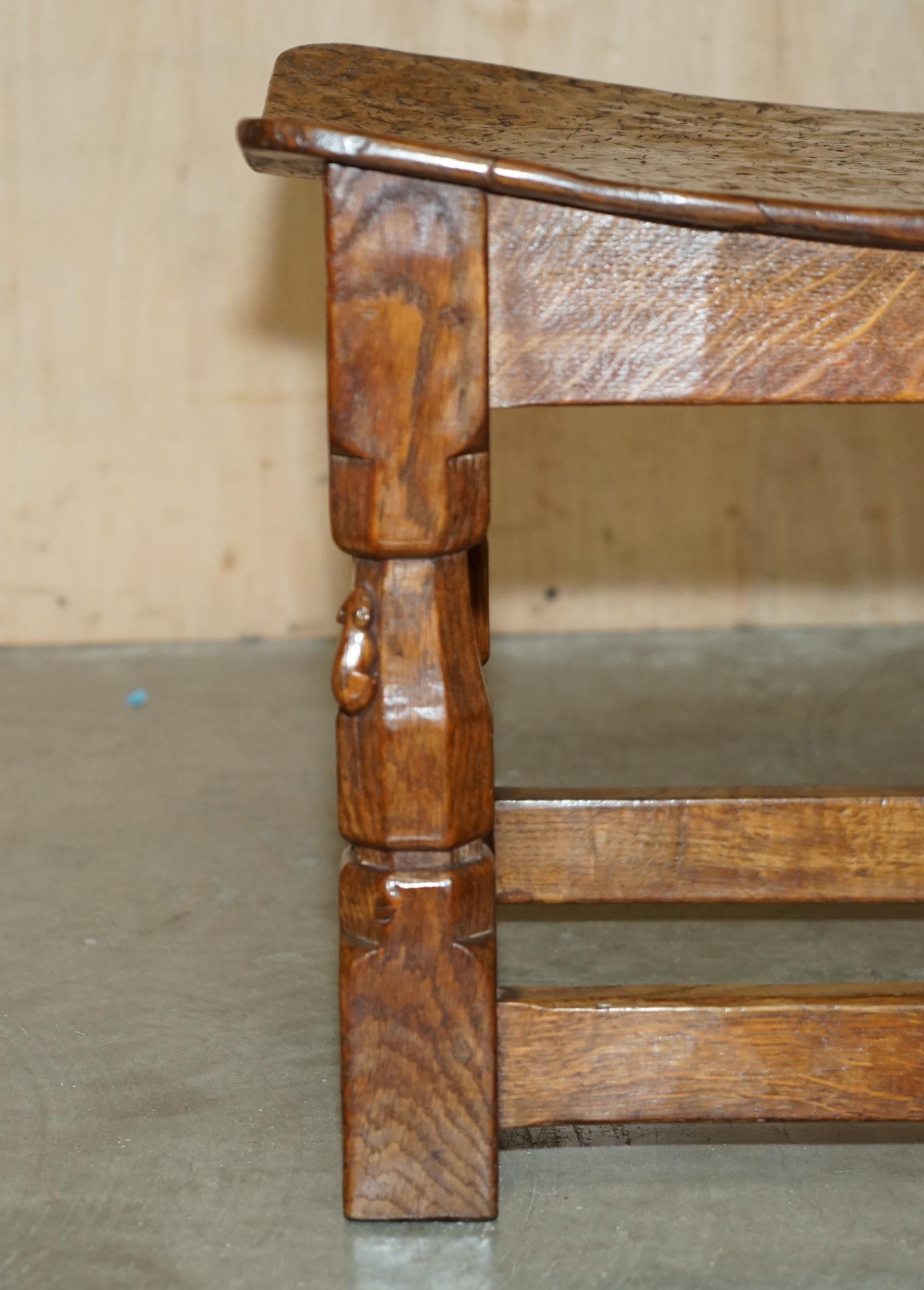 IMPORTANT 1930's BURR OAK ROBERT MOUSEMAN THOMPSON STOOL WITH PERIOD CURVED TOP For Sale 4