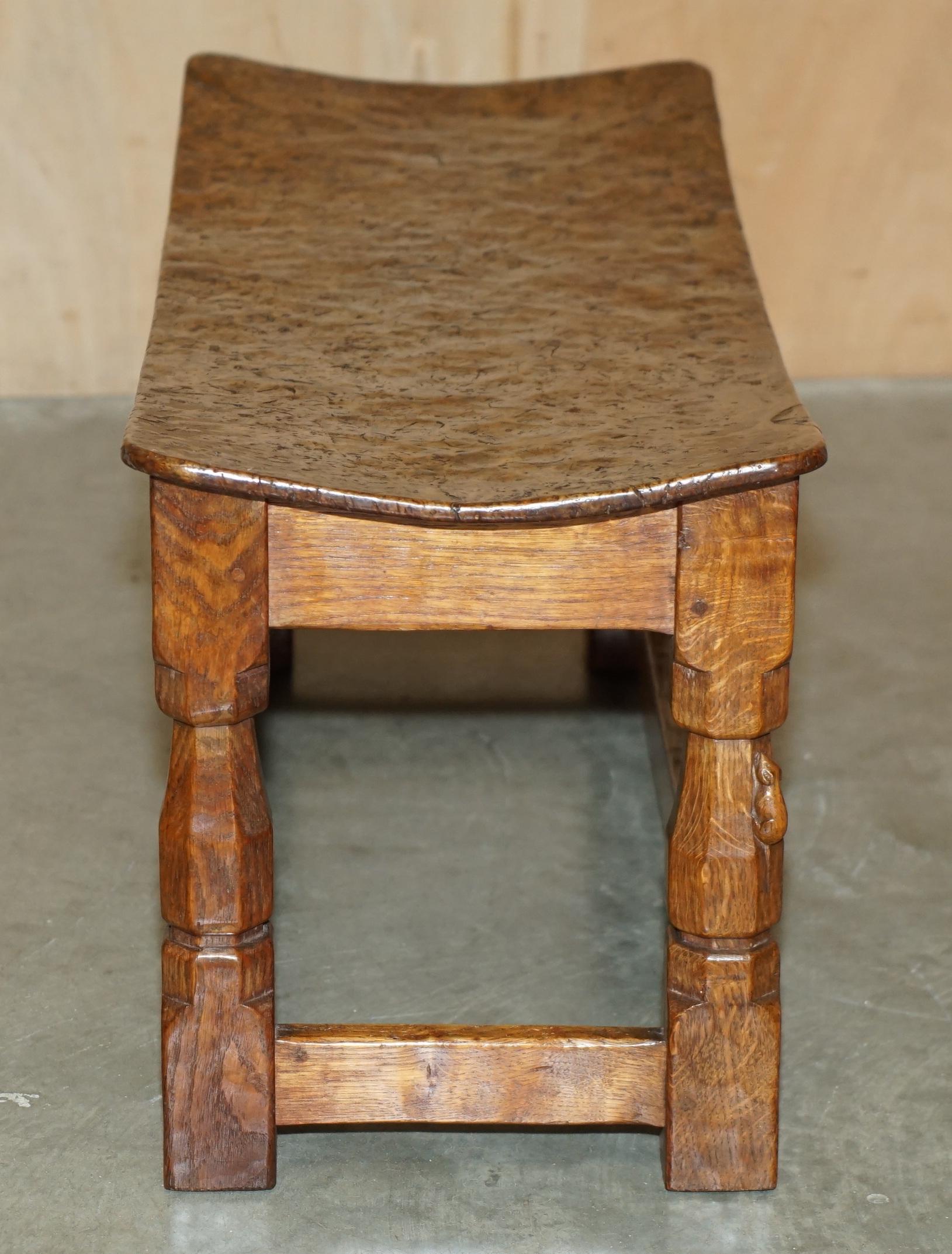 IMPORTANT 1930's BURR OAK ROBERT MOUSEMAN THOMPSON STOOL WITH PERIOD CURVED TOP For Sale 5