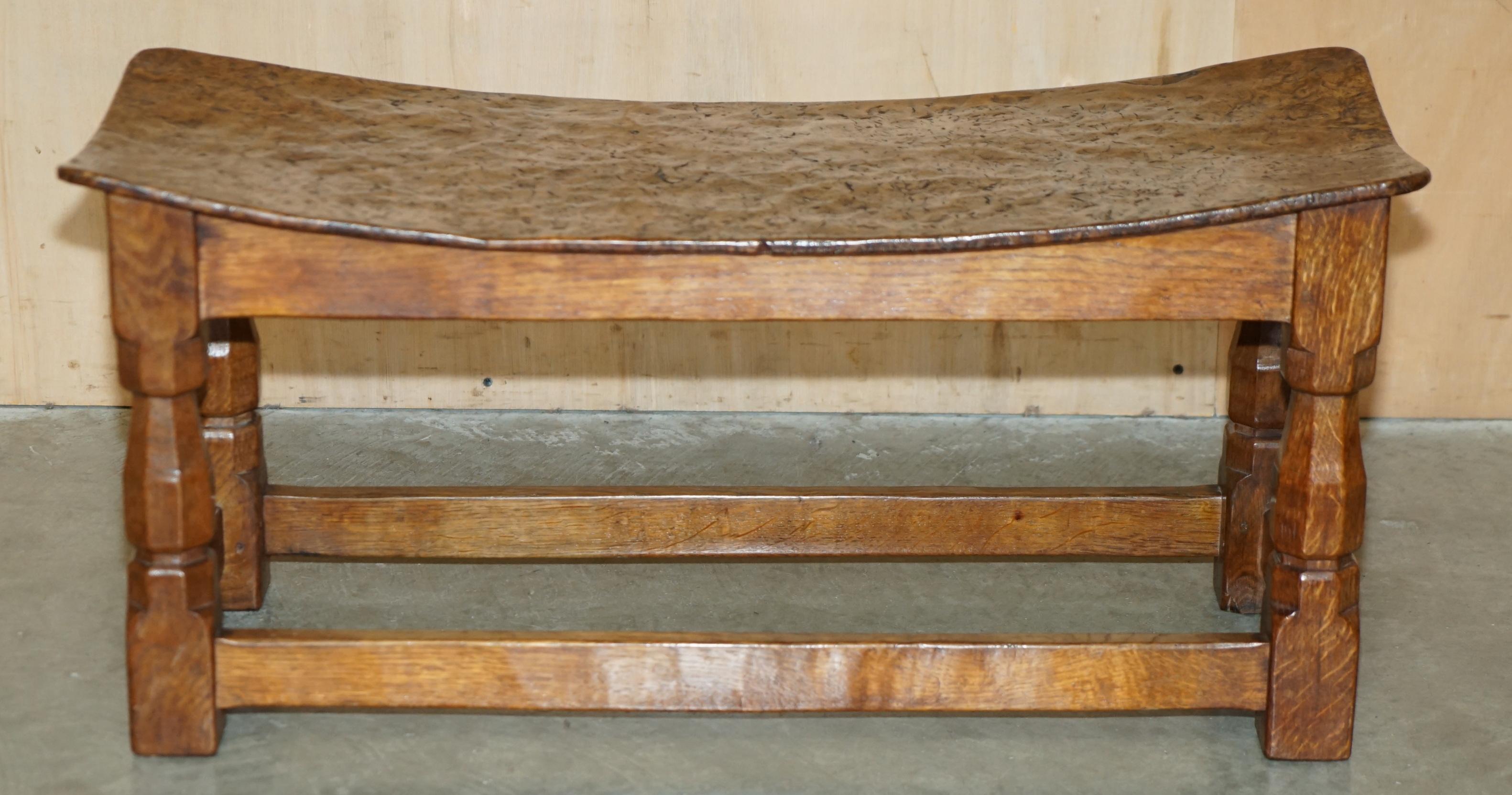 IMPORTANT 1930's BURR OAK ROBERT MOUSEMAN THOMPSON STOOL WITH PERIOD CURVED TOP For Sale 6