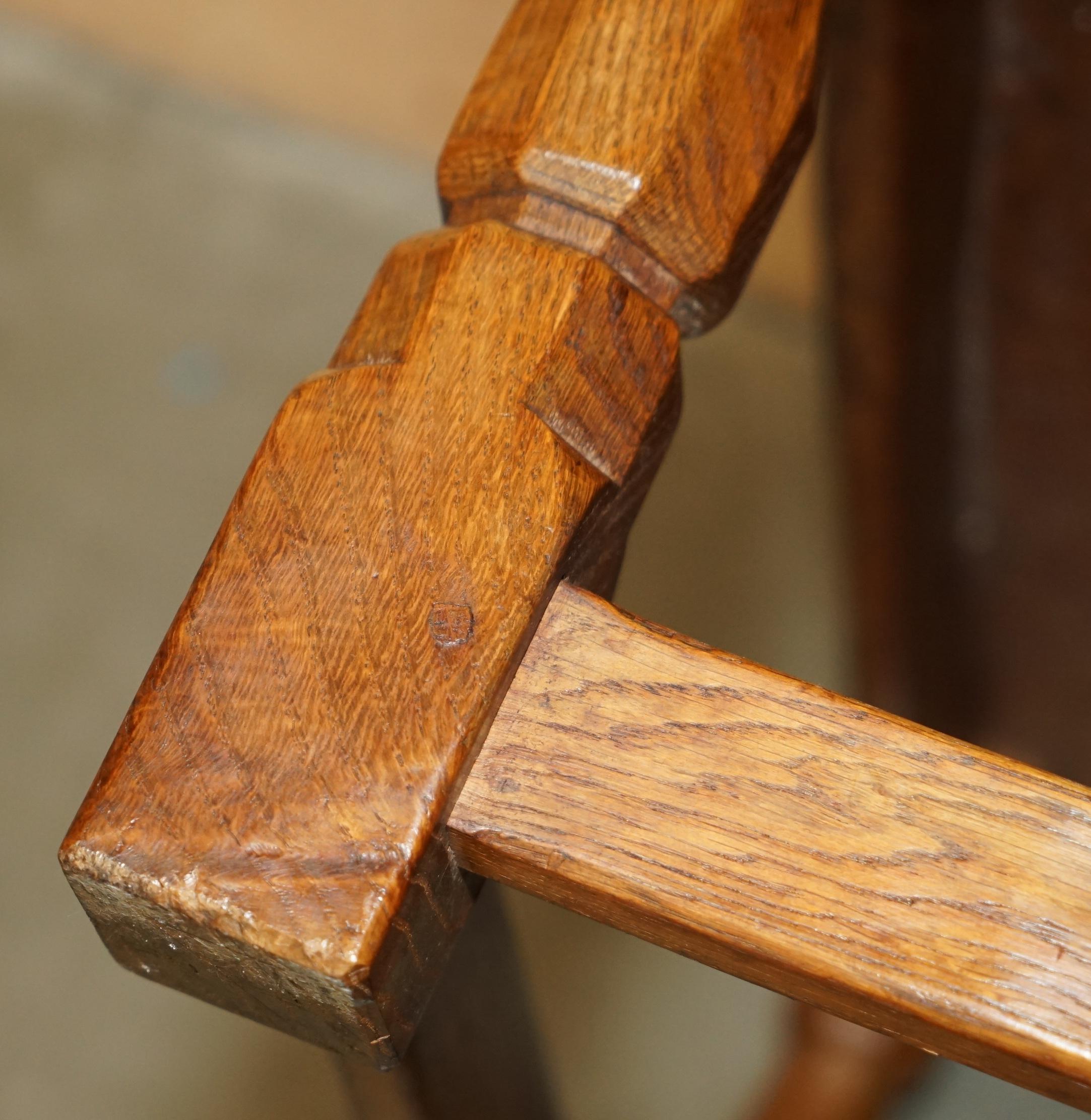 IMPORTANT 1930's BURR OAK ROBERT MOUSEMAN THOMPSON STOOL WITH PERIOD CURVED TOP For Sale 10