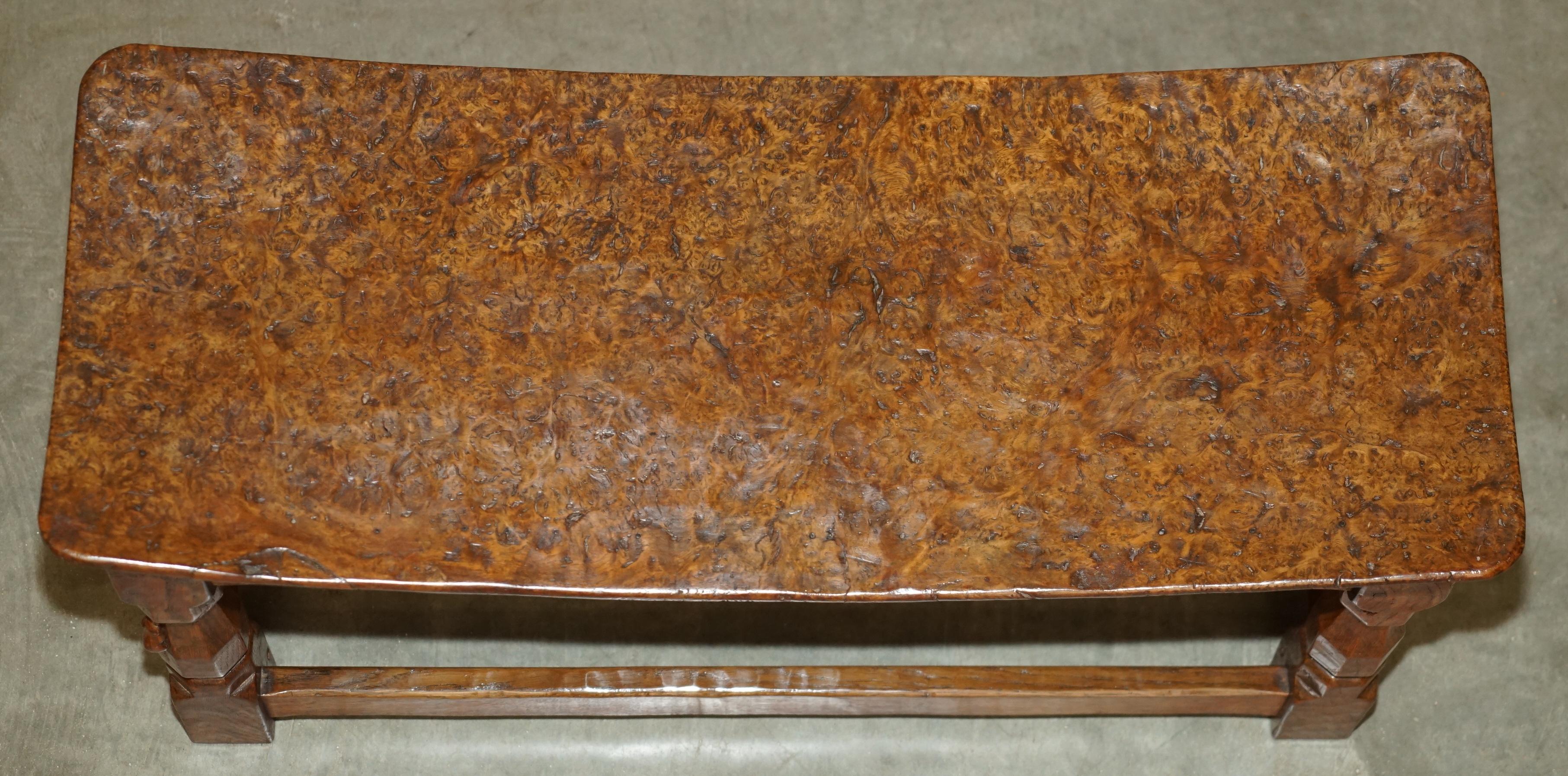 Country IMPORTANT 1930's BURR OAK ROBERT MOUSEMAN THOMPSON STOOL WITH PERIOD CURVED TOP For Sale