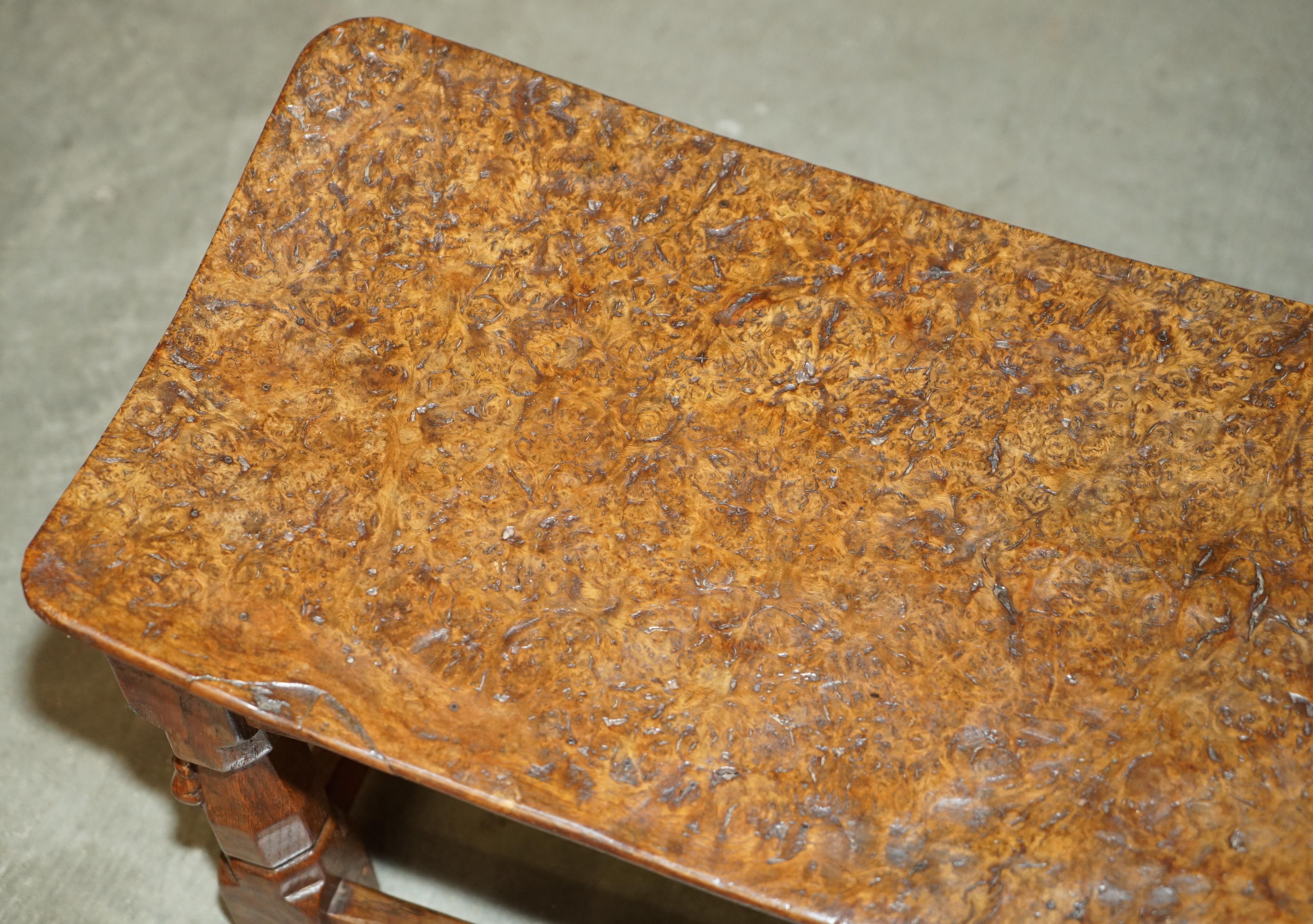 English IMPORTANT 1930's BURR OAK ROBERT MOUSEMAN THOMPSON STOOL WITH PERIOD CURVED TOP For Sale