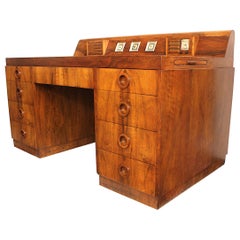 Antique Important 1939 Walnut Art Deco Modern "Dashboard" Desk by Alexis De Sakhnoffsky 