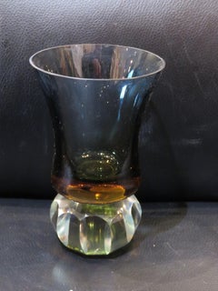 Important 1930s Italian Murano Seguso Cobalt to Orange to Clear Glass Vase