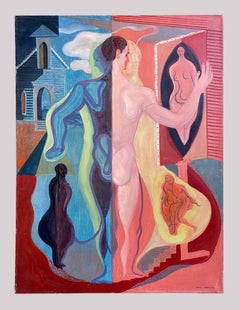 Importante óleo surrealista sobre lienzo de 1944 de Erle Loran