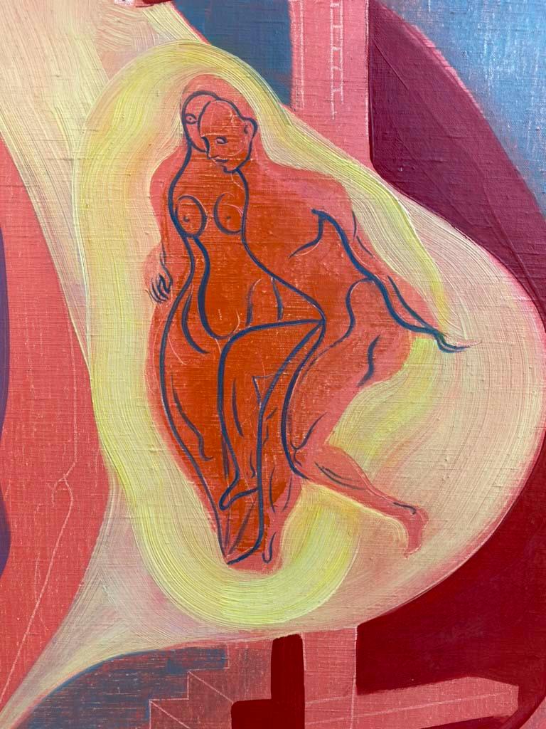 Wichtiges surrealistisches Öl auf Leinwand von Erle Loran aus dem Jahr 1944 im Zustand „Gut“ im Angebot in Minneapolis, MN
