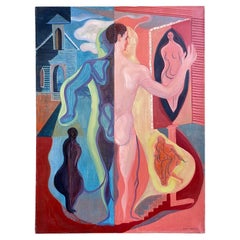 Importante óleo surrealista sobre lienzo de 1944 de Erle Loran