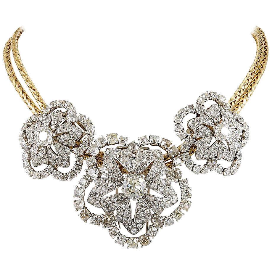 Cartier Paris Diamond Yellow Gold Platinum Detachable Brooches Necklace
