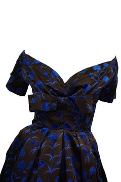 Important 1950s Christian Dior Couture Blue & Black Silk & Velvet New Look Dress
