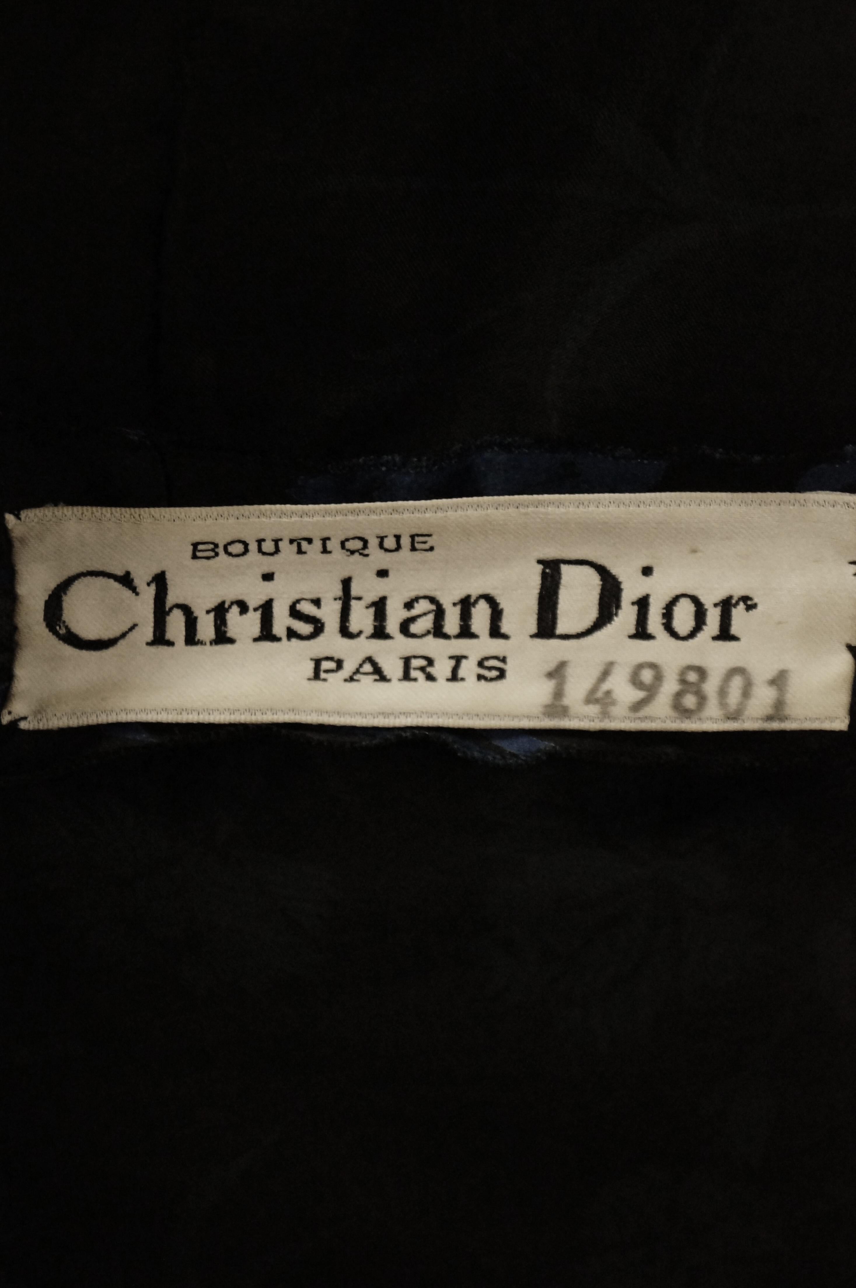 Important 1950s Christian Dior Couture Blue & Black Silk & Velvet New Look Dress For Sale 2