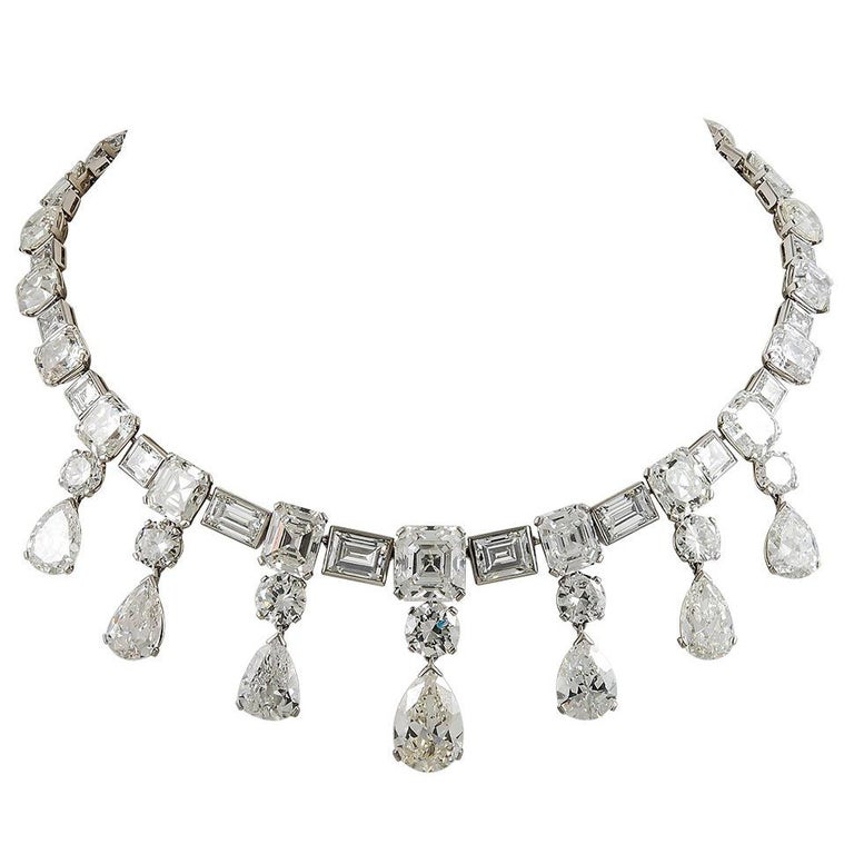 Important 1950s Diamond Platinum Festoon Necklace For Sale
