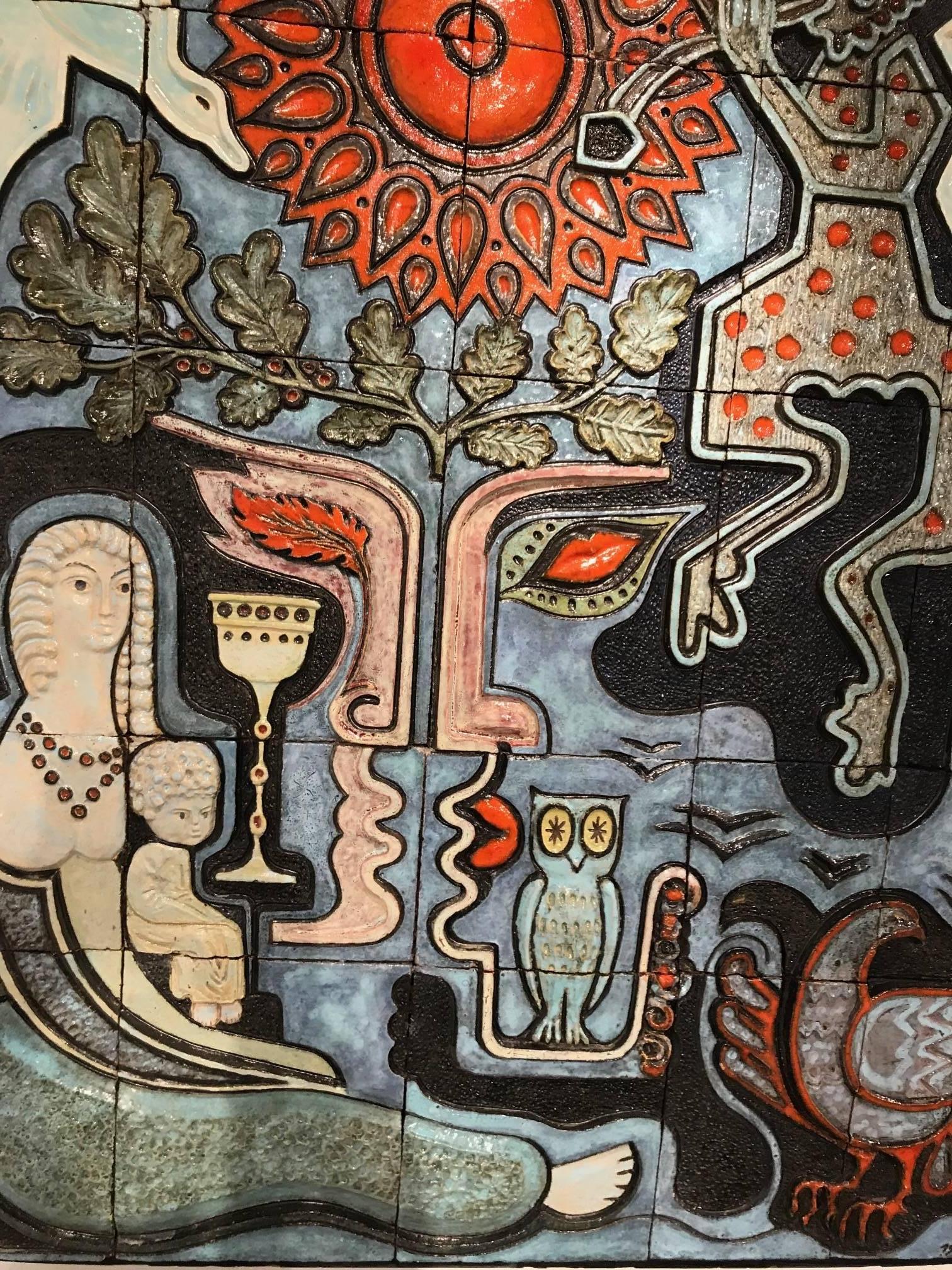 Important 1960s Enameled Ceramic Wall Panel In Excellent Condition For Sale In Brussels, BE