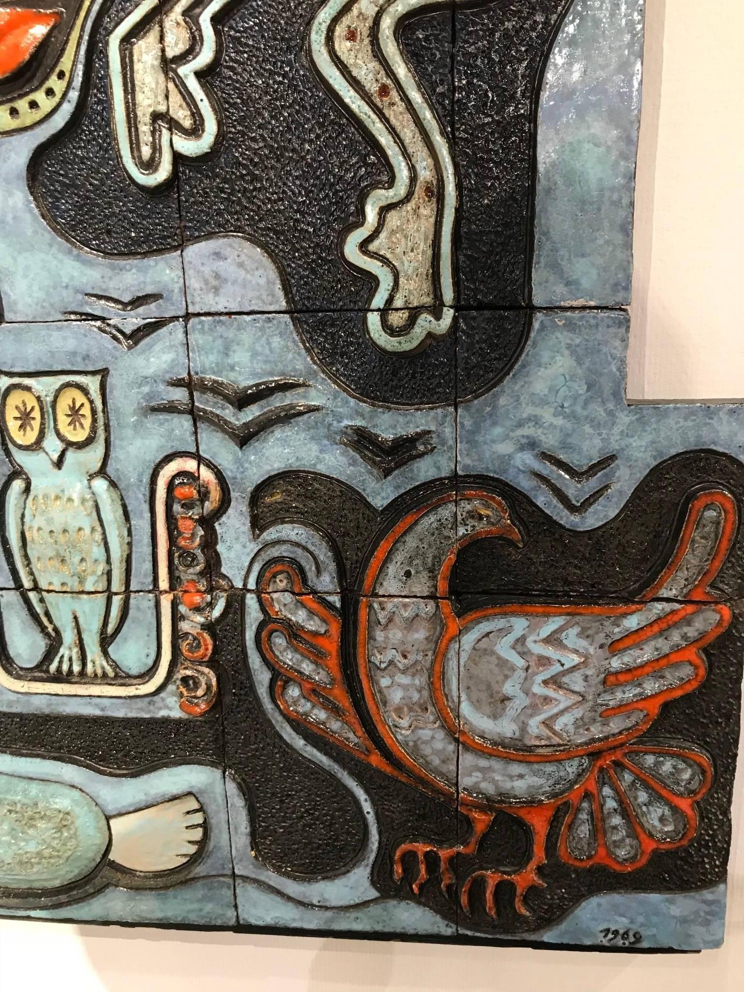 Important 1960s Enameled Ceramic Wall Panel For Sale 1