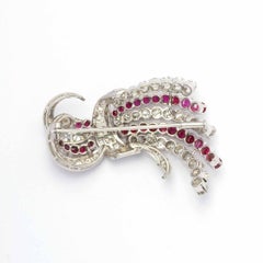 Important 1960s White Gold Brooch with High-Quality Diamonds & Intense Red Rubie
