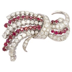 Important 1960s White Gold Brooch with High-Quality Diamonds & Intense Red Rubie