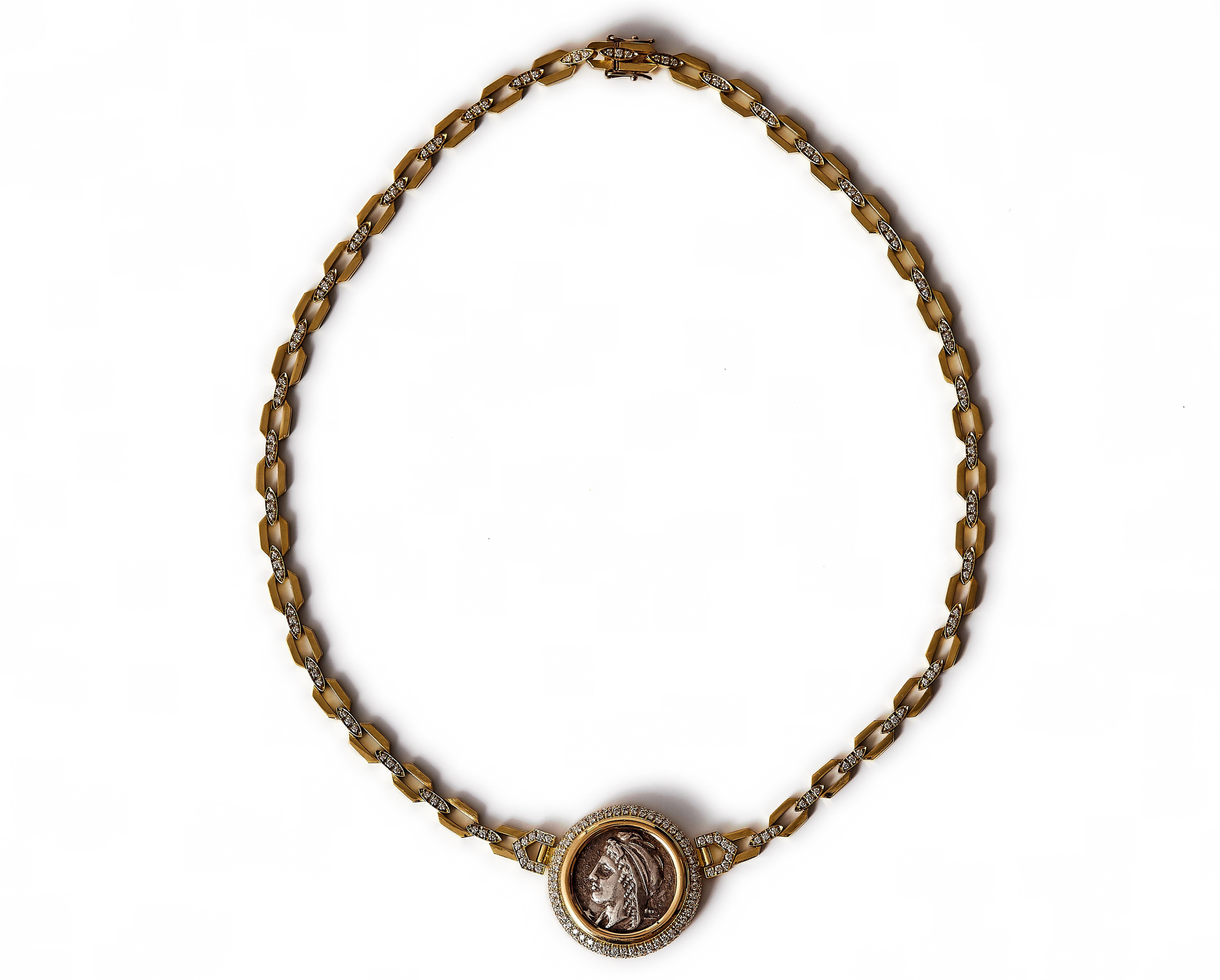 Importante collana di Bulgari degli anni '70 in Monet, Tetradracma, Oro 18 carati e Diamanti. in vendita 3