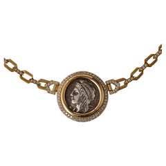Importante Collar Bulgari de Monete, Tetradracma, Oro de 18 quilates y Diamantes de los años 70.