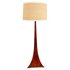 Important 1970s Rosewood and Brass Table Lamp with Triangular Base- 37.5" H