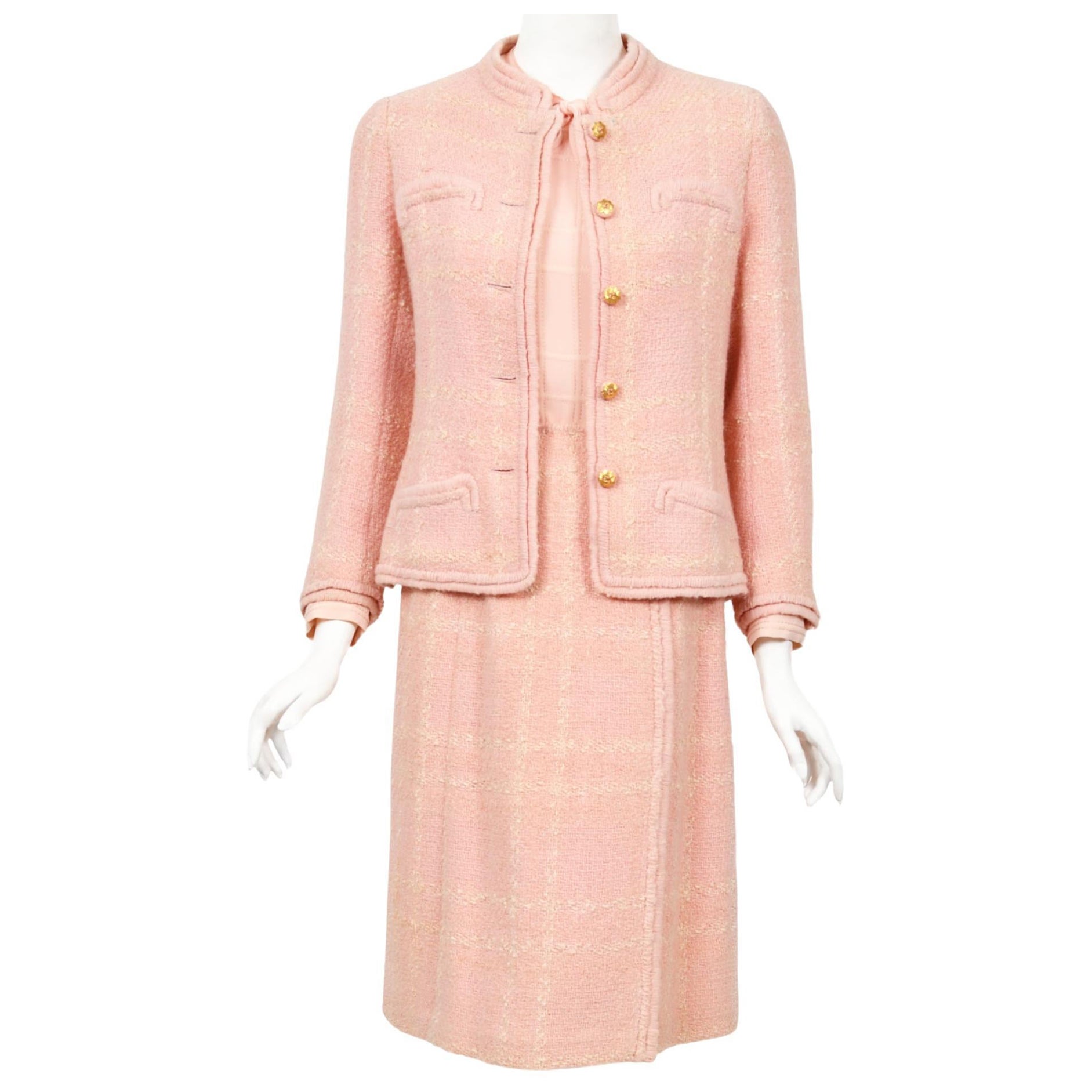 Important 1973 Chanel Haute Couture Documented Pink Wool Jacket 3-Piece Suit For Sale