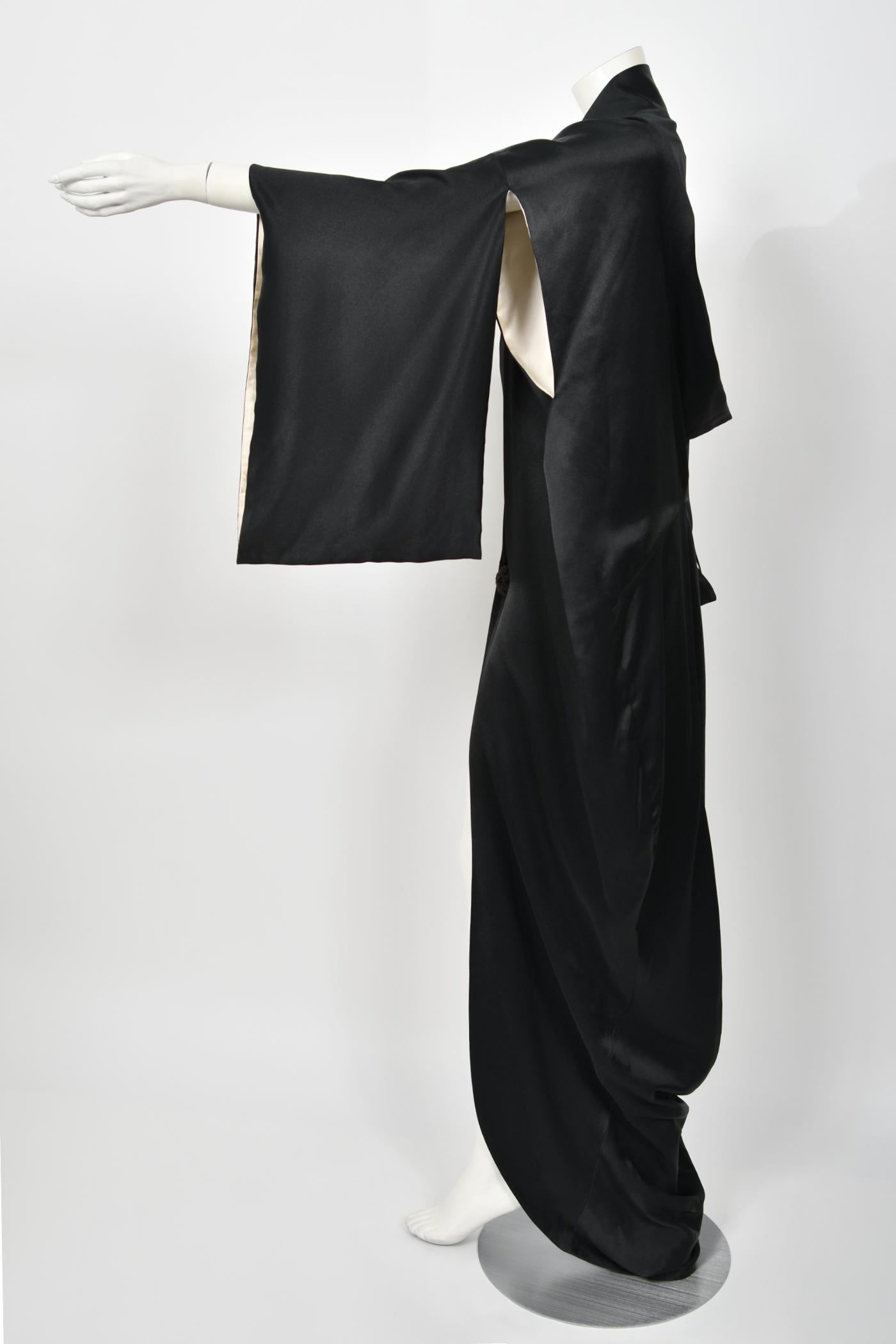 Important 1995 John Galliano Documented Runway Black Silk Draped Kimono Jacket  13