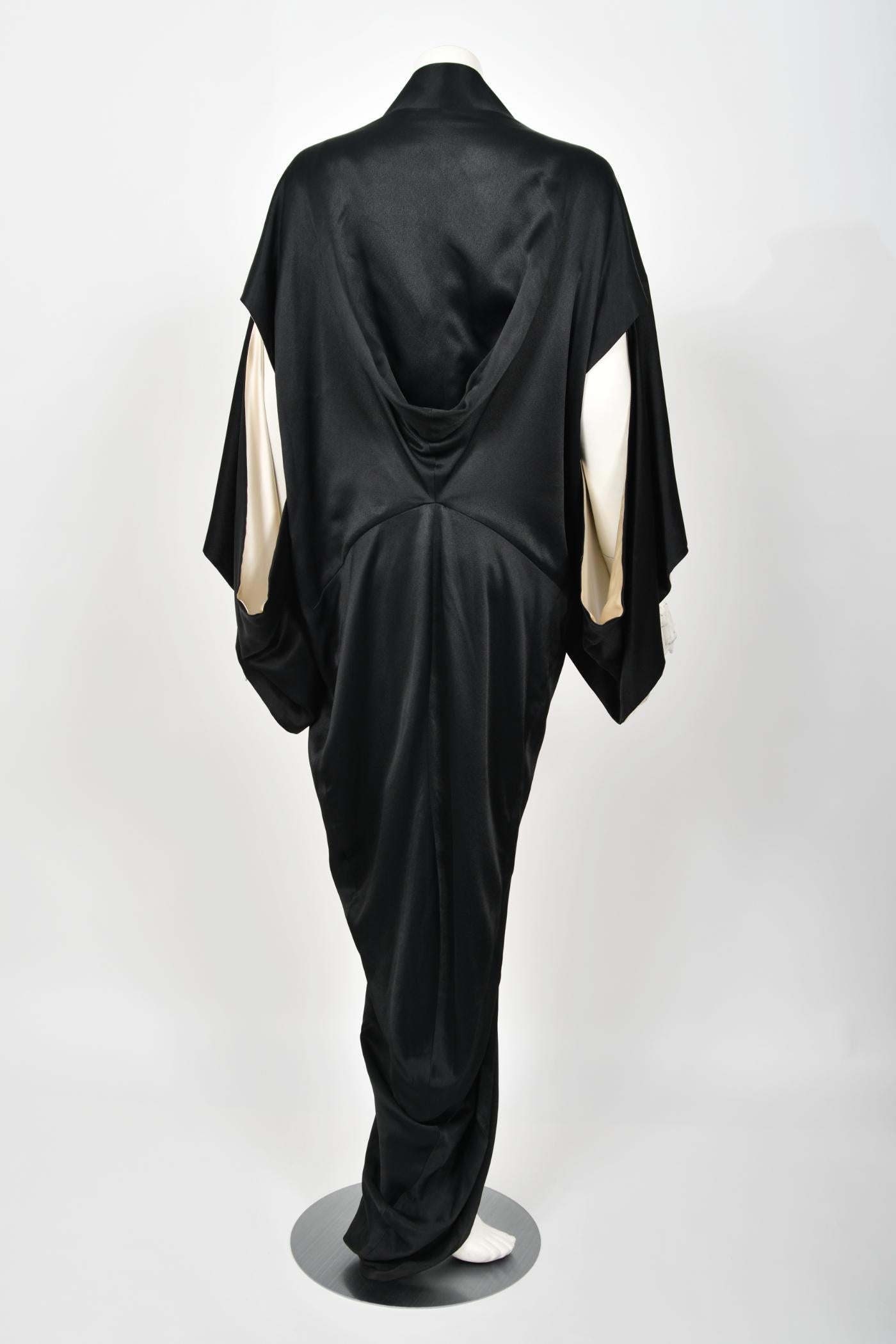 Important 1995 John Galliano Documented Runway Black Silk Draped Kimono Jacket  14