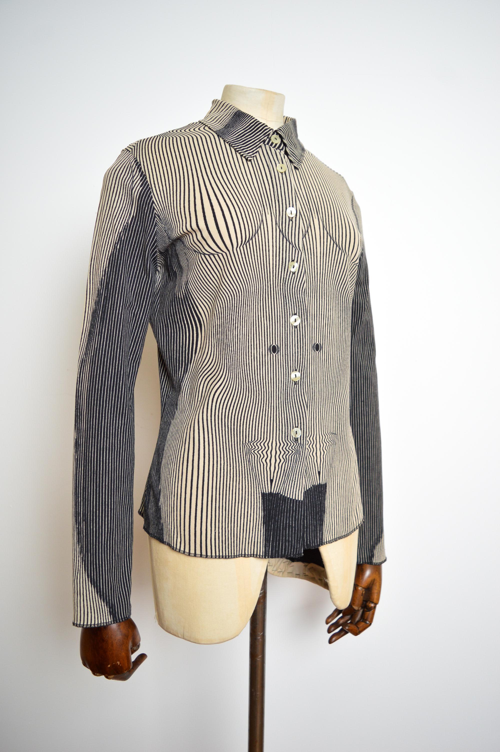 Importante Camisa 1996 Jean Paul Gaultier Cyber Baba Body Contour Outline Pattern en venta 3