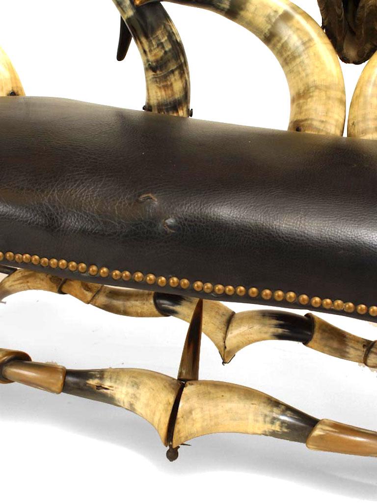 Leather Rustic American Victorian Horn Chaise For Sale